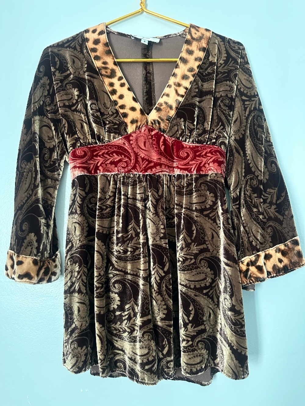 Tasha Polizzi Multi-Color Velvet Paisley Dress plunging neckline, leopard print